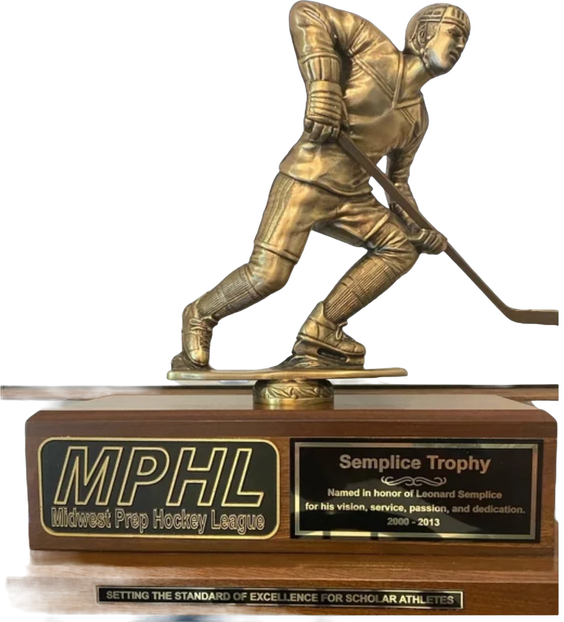 The Semplice Trophy, a bronze skater on a walnut base with the MPHL plate